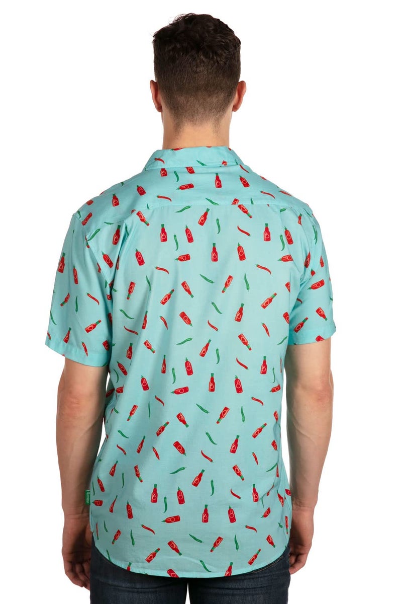 Tipsy Elves Blue Hot Sauce Summer Hawaiian Shirts for Men - Casual Beach & Summer Party Shirts for Men - Stretch Fabric with Modern Fit - Fun Design for Parties & Vacation - Medium - Image 3
